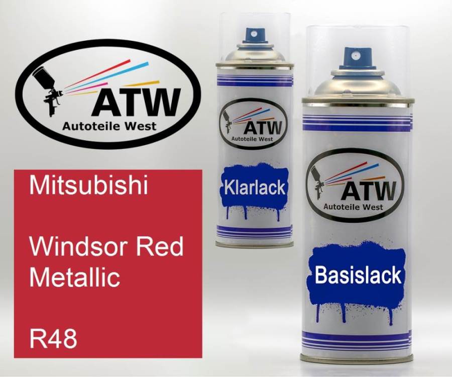 Mitsubishi, Windsor Red Metallic, R48: 400ml Sprühdose + 400ml Klarlack - Set, von ATW Autoteile West.